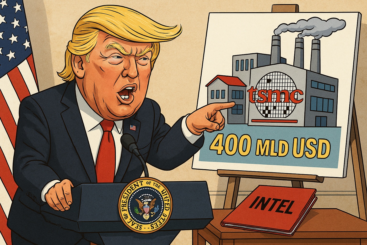 Intel w grze o tajwańskie cła. Trump żąda zakupu 49% udziałów przez TSMC i 400 mld USD inwestycji