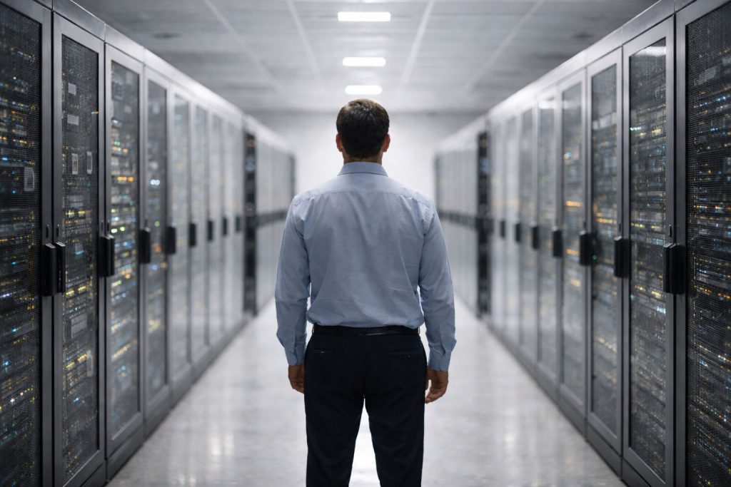 Serwerownia człowiek AI sztuczna inteligencja