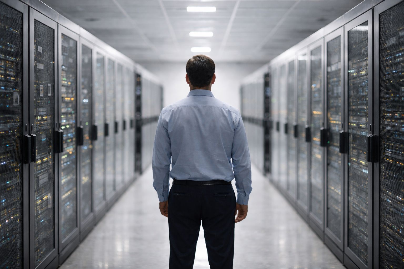 Serwerownia człowiek AI sztuczna inteligencja